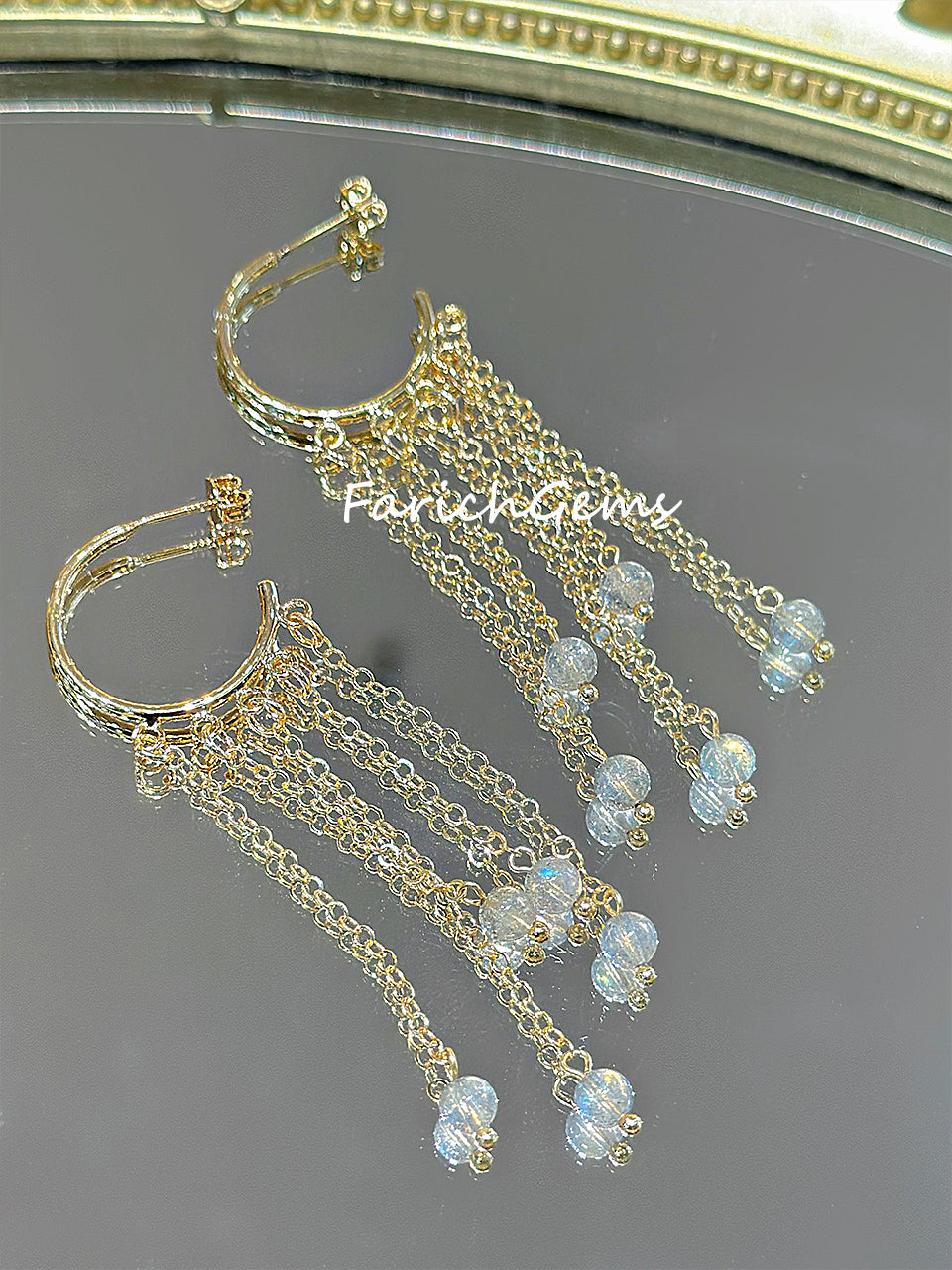 Natural Gray Moonstone Copper Accessories Fringe Earring