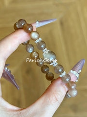 Natural Peach Moonstone Beaded Crystal Bracelet 8/12mm