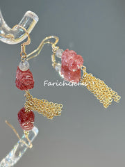 Pi Xiu Shaped Strawberry Quartz Copper Accessories Fringe Earring
