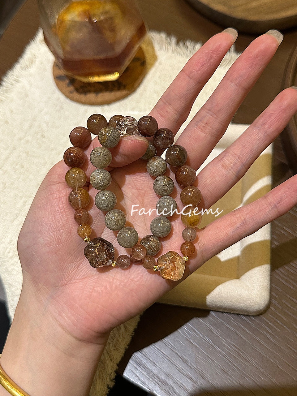Red Rutilated Quartz Grey Four-Season Phantom Quartz Beaded Crystal Bracelet