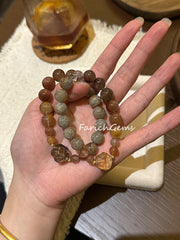 Red Rutilated Quartz Grey Four-Season Phantom Quartz Beaded Crystal Bracelet