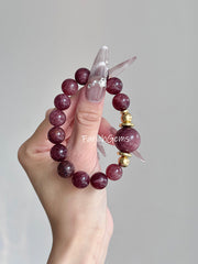 Cherry Red Strawberry Quartz Beaded Crystal Bracelet 11+15/16mm