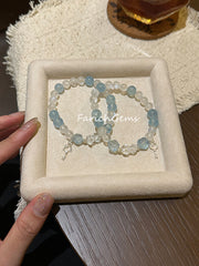 Aquamarine Clear Quartz Blue Moonstone Beaded Crystal Bracelet 7+8mm