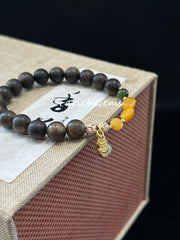 Agarwood Amber Nephrite (Hetian Jade) Beaded Crystal Bracelet 8mm