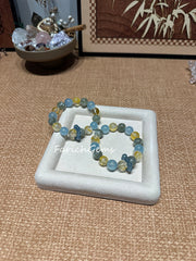 Green Lepidolite Yellow Hematoid Quartz Aquamarine Beaded Crystal Bracelet 10-12mm