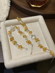 Brazilian Citrine Clear Quartz Beaded Crystal Bracelet