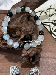 Silver Moonstone Golden Obsidian Clear Azeztulite Quartz Beaded Crystal Bracelet 8mm
