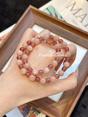 Double Wrap Strawberry Quartz Peach Moonstone Beaded Crystal Bracelet 6+8mm