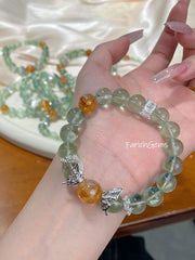 Green Fluorite Citrine Calcite Beaded Crystal Bracelet 10+12mm