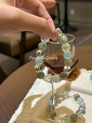 Green Lepidolite Aquamarine Green Fluorite Clear Quartz Green Quartz Beaded Crystal Bracelet 11-12mm