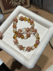 Peach Moonstone Citrine Beaded Crystal Bracelet 9+11mm