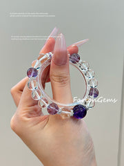Clear Quartz Amethyst Beaded Crystal Bracelet 9+10+13mm