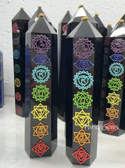 7 Chakra Black Obsidian Tower, Energy Obsidian Crystal Wand