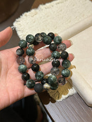 Seraphinite Silver Sheen Obsidian Black Herkimer Diamond Beaded Crystal Bracelet 11-13mm