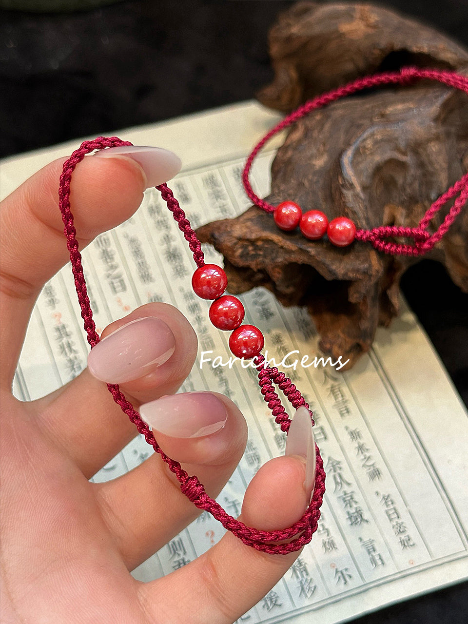 Cinnabar Beaded Crystal Bracelet 6mm