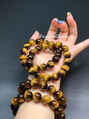 Natural Tiger's Eye Stone Beaded Crystal Bracelet 6/8/10/12/14mm (7A-Grade)