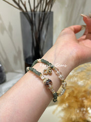 Double Wrap Green Rutilated Quartz Green Phantom Quartz Clear Quartz Beaded Crystal Bracelet 5+10+5.5mm