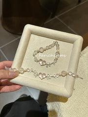 Rose Quartz Clear Quartz Pearl Beaded Crystal Bracelet 6+10mm