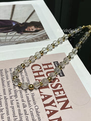 Demagnetized Clear Quartz Beaded Crystal Necklace 10mm