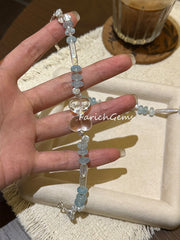 Clear Quartz Blue Topaz Pearl Beaded Crystal Bracelet