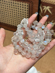 Pink Azeztulite Quartz Blue Moonstone Clear Quartz Beaded Crystal Bracelet 9+11mm