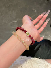 Double Wrap Cinnabar Citrine Azeztulite Quartz Beaded Crystal Bracelet 6mm