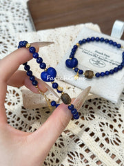 Lapis Lazuli Agarwood 925 Silver Beaded Crystal Bracelet 5mm