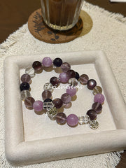 Purple Lepidolite Clear Quartz Amethyst Kunzite Beaded Crystal Bracelet 11+12mm