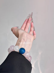 Rose Quartz Blue Agate Beaded Crystal Bracelet 16-18mm