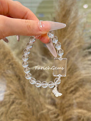Clear Quartz Peace Amulet 925 Silver Accessories Beaded Crystal Bracelet 8mm