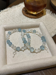 Aquamarine Clear Quartz Blue Moonstone Beaded Crystal Bracelet 7+8mm