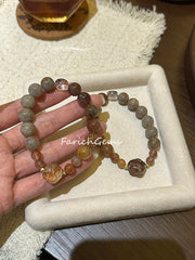 Red Rutilated Quartz Grey Four-Season Phantom Quartz Beaded Crystal Bracelet