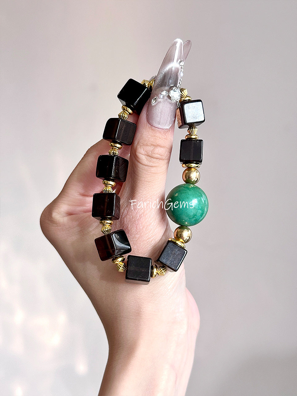 Raw Ore Turquoise Smoky Quartz Beaded Crystal Bracelet