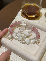 Rhodonite Snowflake Phantom Quartz Rose Quartz Clear Azeztulite Quartz Beaded Crystal Bracelet 12-14mm