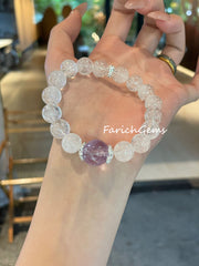 Clear Azeztulite Quartz Amethyst Azeztulite Quartz Beaded Crystal Bracelet 10+14mm