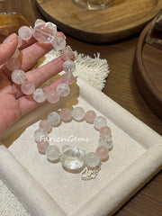 Madagascar Rose Quartz White Phantom Quartz Clear Quartz Beaded Crystal Bracelet 12+13mm
