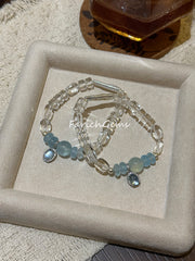 Clear Quartz Aquamarine Blue Topaz Beaded Crystal Bracelet 10mm