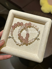Pink Snowflake Phantom Rose Quartz Strawberry Quartz Beaded Crystal Bracelet 6+8+10mm