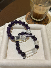 Amethyst Clear Quartz Azeztulite Quartz Beaded Crystal Bracelet 12-14mm