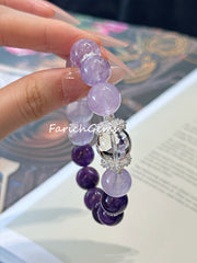Lavender Milky Amethyst Clear Quartz Beaded Crystal Bracelet 12+14mm