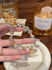 High-Clarity Clear Quartz Vermeil Accessories Beaded Crystal Bracelet 10mm