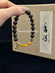 Agarwood Amber Nephrite (Hetian Jade) Beaded Crystal Bracelet 8mm