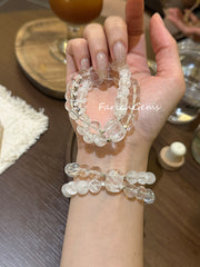 White Snow Phantom Clear Quartz Beaded Crystal Bracelet 9mm