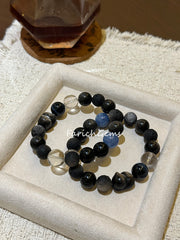 Kyanite Silver Sheen Obsidian Clear Quartz Blue Tigher's Eye Beaded Crystal Bracelet 10-12mm