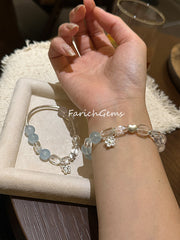 Clear Quartz Aquamarine Rose Quartz Beaded Crystal Bracelet 9-10mm