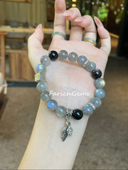 Gray Moonstone Silver Obsidian Beaded Crystal Bracelet 10mm