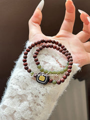 Red Sandalwood (Rosewood ) Nephrite Beaded Crystal Bracelet 6mm