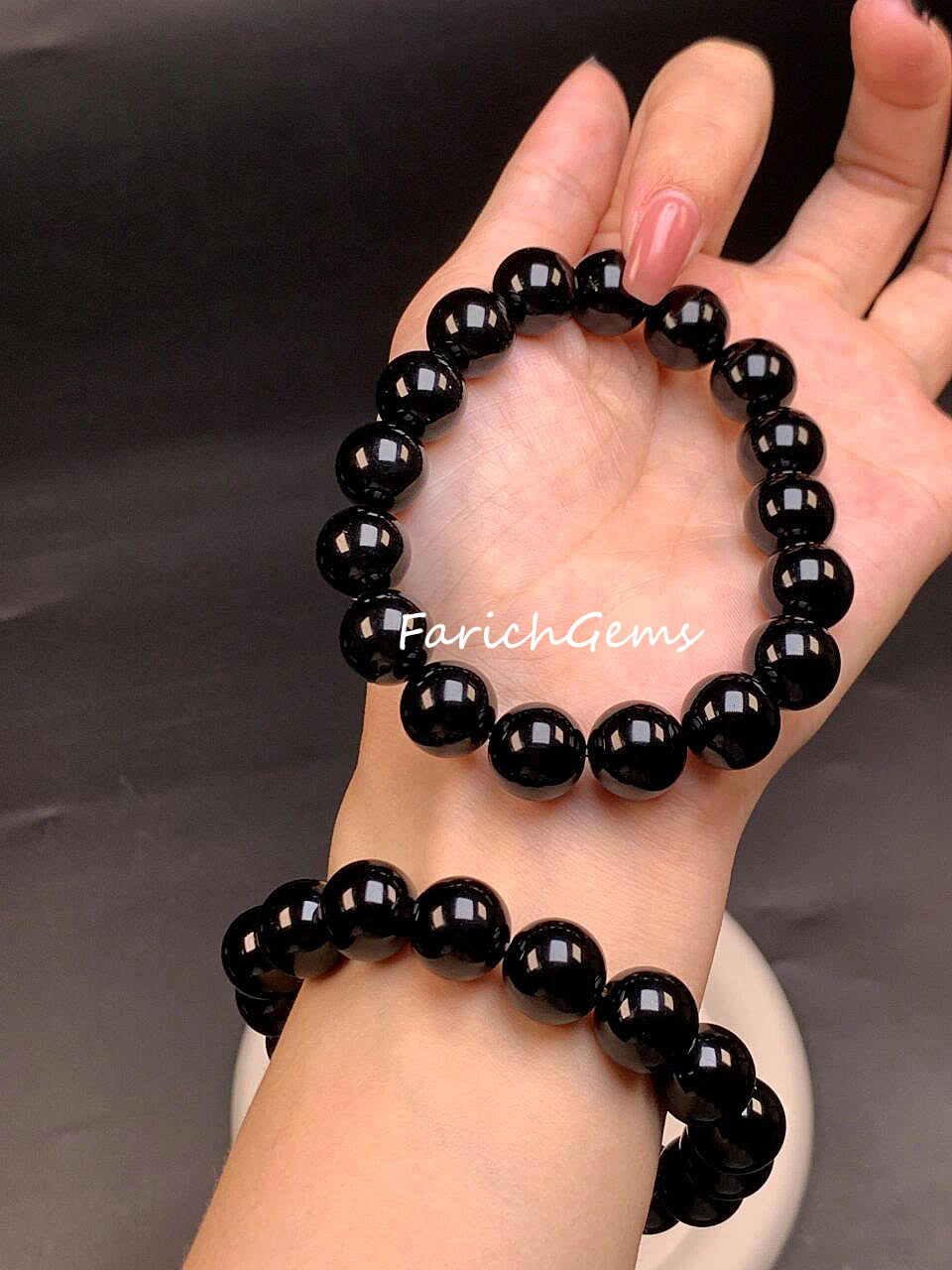 Natural Black Obsidian Beaded Crystal Bracelet 8/10/12/14/16mm