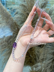 Double Wrap Bolivia Amethyst Clear Azeztulite Quartz Beaded Crystal Bracelet 6+10mm