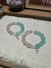 Green Fluorite Rose Quartz Clear Quartz Beaded Crystal Bracelet 13mm